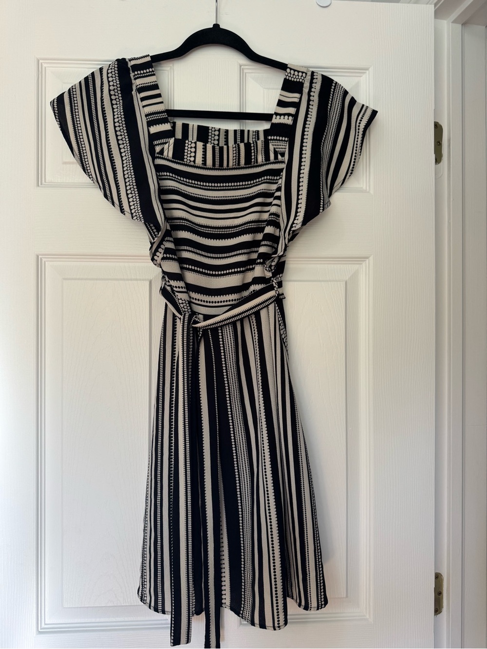 Monteau Womens Black and White Striped Belted Midi Dress size S